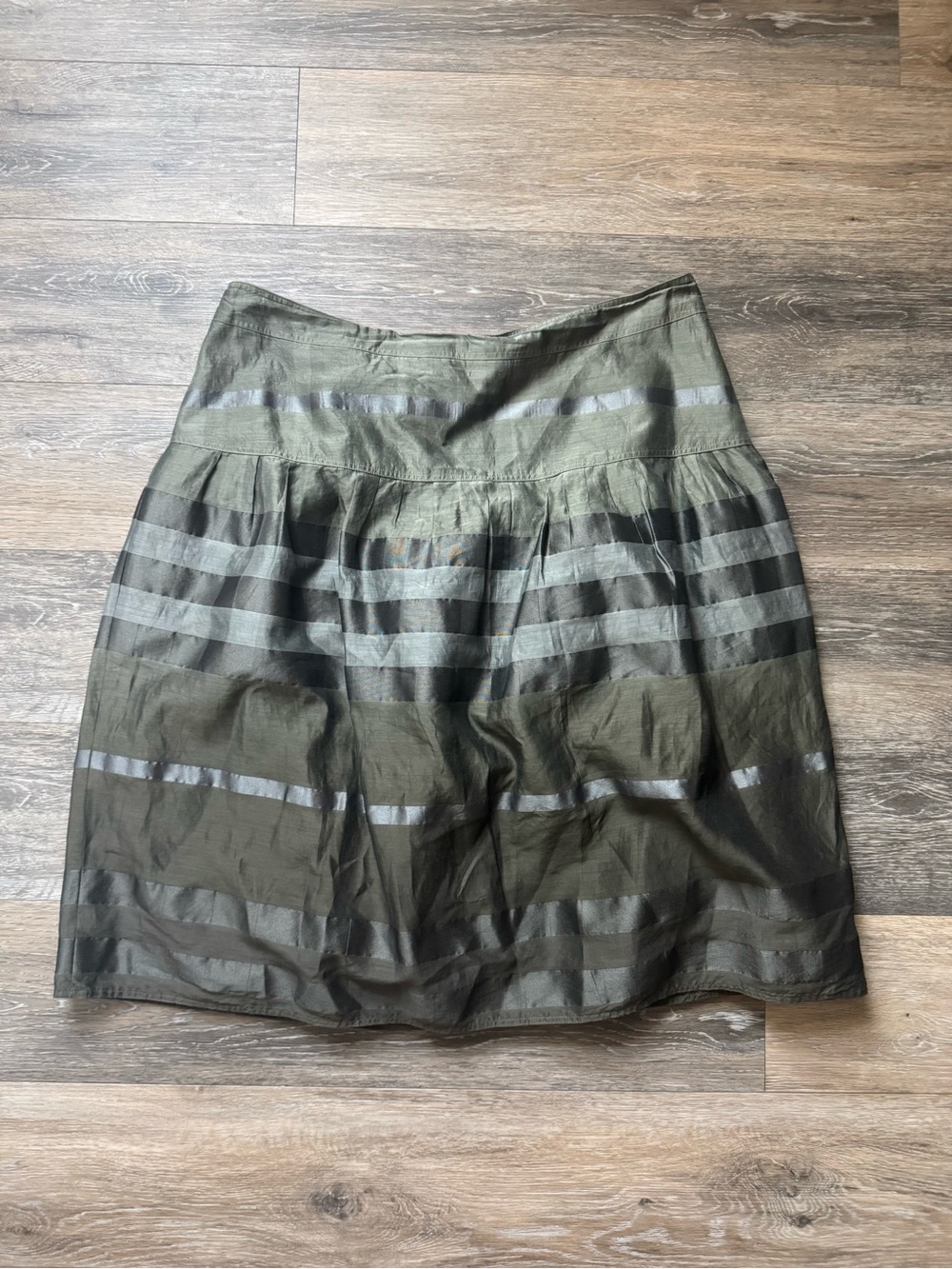 Burberry - Olive Green Silk Blend Striped Skirt Sz 12